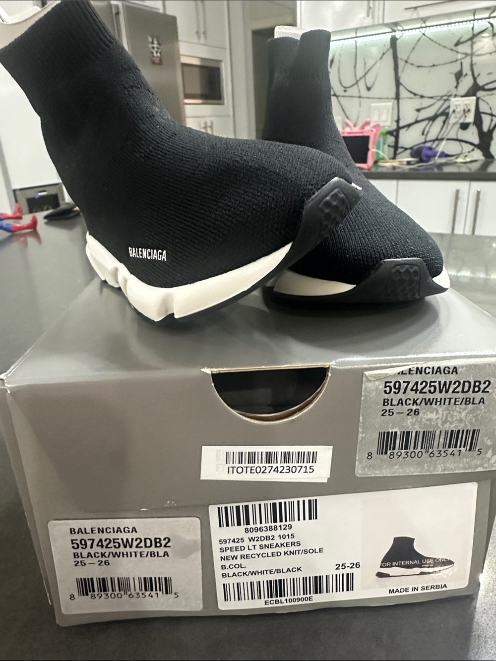 Balenciaga Black Knit Speed Trainer with White Sole